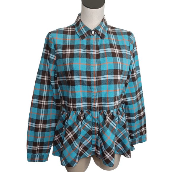 Sundance Tops - Sundance Hayden Creek Blue Plaid Flannel Peplum Top Plaid Size Large